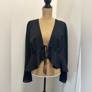 Black Ruffle Tie-Front Blouse